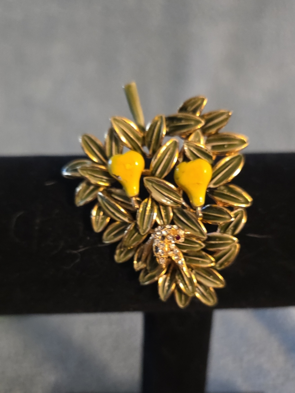 Gold Leaf Cluster Earrings with Yellow Enamel Pear Accents